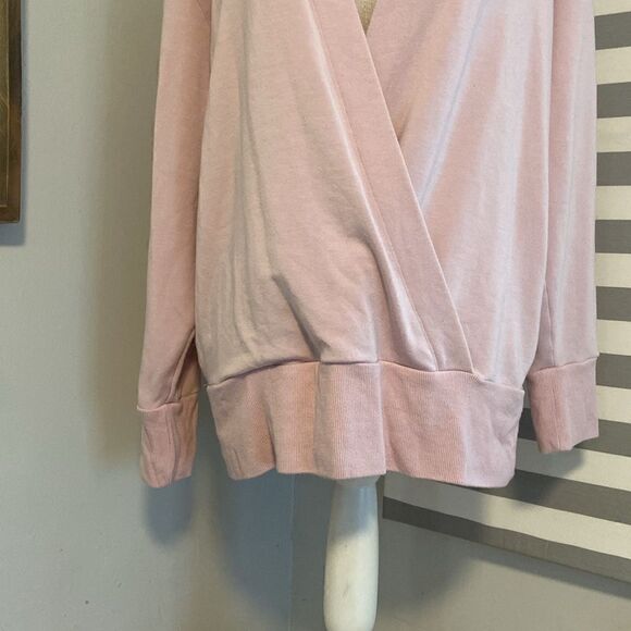 Athleta Pink Orchid Purana V-Neck Faux Wrap Sweatshirt Size Medium - Picture 3 of 8